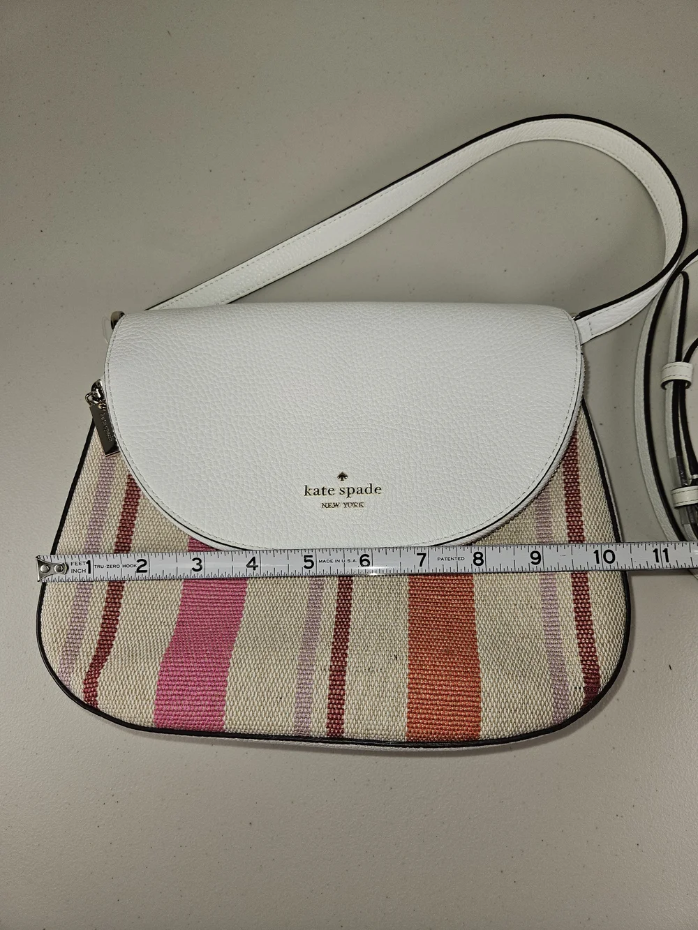 Kate Spade Leila Leather Flap Shoulder White Multi Color Stripe Like New W Strap - Picture 15 of 16